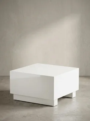 Produktbild von Couchtisch MONOBLOC 60x60x35 cm Weiß Hochglanz, Wohnzimmertisch Cube Quadratisch, Design Sofatisch, Lounge Kaffeetisch Würfel-Form
