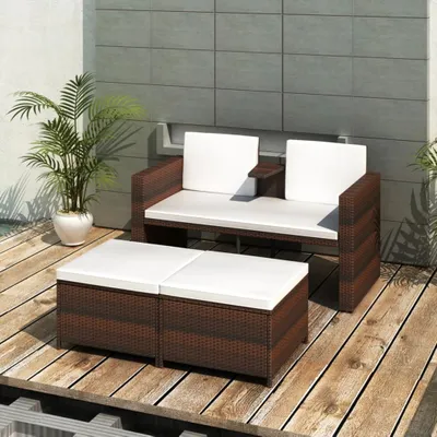 Produktbild von "Rabatt" 4-tlg. Garten-Lounge-Set - Wetterfestes Sitzgruppe - für 3 Personen - mit Kissen Poly Rattan Braun - Lounge-Dining set CC18439