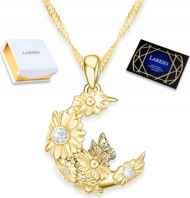 Image de Collier Or Lune Papillon Fleurs Croissant Plaqué Or Argent 925