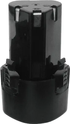 A black battery pack is shown against a white background.