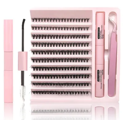 Image de Kit d'extensions de cils à faire soi-même, comprenant 200 pièces avec des cils de densité 30D, 40D et 50D, ainsi que de la colle et une pince à épiler
