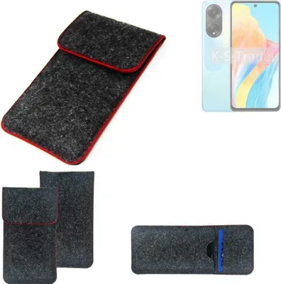 Produktbild von K-S-Trade Handy Schutz Hülle kompatibel mit Oppo A98 5G Schutzhülle Handyhülle Filztasche Pouch Tasche Case Sleeve Filzhülle dunkelgrau roter Rand