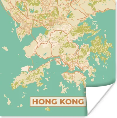 Produktbild von MuchoWow® Poster Karte - Hongkong - Stadtplan - Vintage - Karte 100x100 cm - Babyzimmer