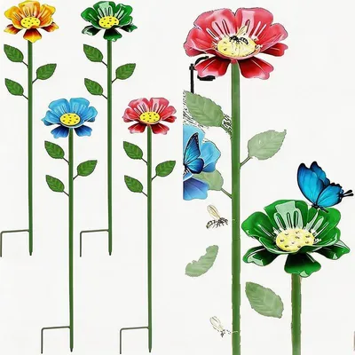 Produktbild von 4er Set Bienentränke Garten mit Blütendesign, Insektentränke & Vogeltränke aus Metall, Wetterfeste Wasserstation für Bienen, Balkon & Beet