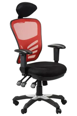 Produktbild von Ergonomischer Bürodrehstuhl HG-0001H, Nylonbasis, verstellbare Armlehnen, Kopfstütze, Schwarz/Rot