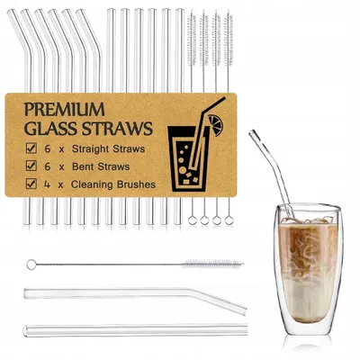 Produktbild von Glas Strohhalme Trinkhalme Wiederverwendbar 21.5cm 12 Stück
