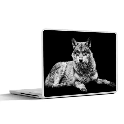 Produktbild von MuchoWow® Laptop Aufkleber Sticker Cover Wildlife - Wolf - Schwarz - Weiß 36.5x27.5 cm - Laptop-Sticker