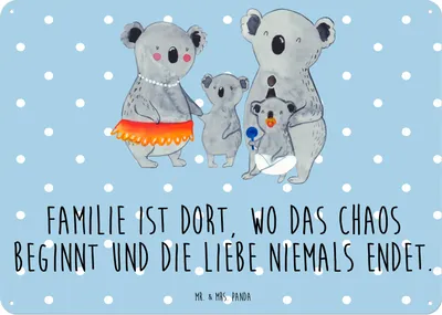 Produktbild von Mr. & Mrs. Panda Wandbild Koala Familie DIN A5 - Blau Pastell - Geschenk, Schild, Papa, Deko Blechschild, Kinder, tafel, Koalas, Retro, Bruder, Family