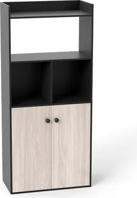 Obrázek produktu pro Černá třípatrová knihovna s dvojitými dveřmi