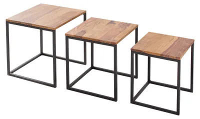 Obrázok produktu pre riess-ambiente sada 3 príručných stolíkov ELEMENTS 40cm hnedý sheesham masívne drevo povrchová úprava kameň kov