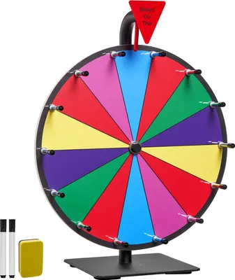 Obrázek produktu pro VEVOR kolo štěstí (305 mm) kolo štěstí se 14 otvory a stojanem, výherní ruleta pro loterijní hry s houbou na tabuli a 2 fixy, 6 barev, točící se kolo ideální pro večírek v hospodě