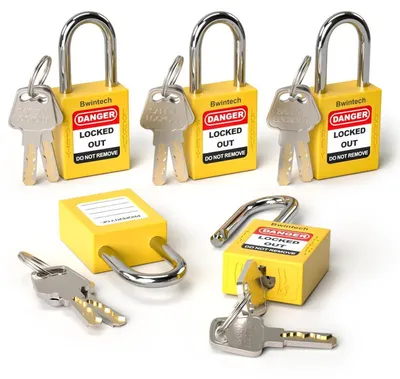 Obrázek produktu pro Bezpečnostní zámek pro systém lockout/tagout, průměr 38 mm, žlutá barva, 5 kusů
