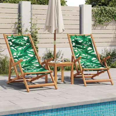 Immagine prodotto di Sedie da Spiaggia Pieghevoli 2 pz Motivo Foglie Tessuto e Legno