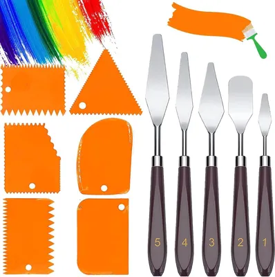 Produktbild von Strukturpaste,Spachtel Set 11 Stück Acrylmalerei - 5 Palette Messer+6 AbstreifermesserAcryl Spachtel Kunstlerbedarf zum Olgemalde