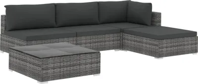 Obrázok produktu pre vidaXL 5-dielna záhradná obývacia súprava s vankúšmi Poly Rattan Grey