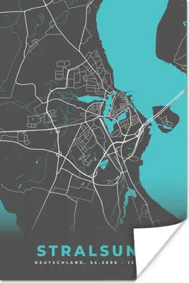 Produktbild von MuchoWow® Poster Stadtplan - Deutschland - Blau - Stralsund- Karte 120x180 cm - Kunstposter