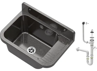 Produktbild von Granitan | Wirtschaftsspüle - PARON - mit Siphon - Schwarz - 50 x 34 cm - für Waschküche und Garage