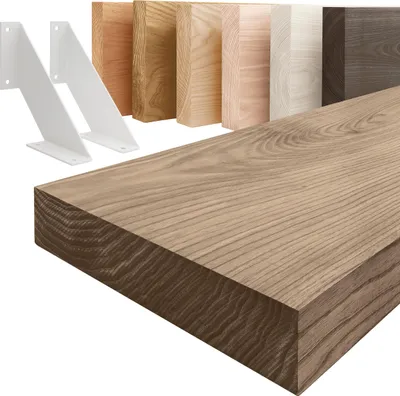 Produktbild von LAMO Manufaktur Wandregal Holz Gerade  |  Regal Farbe: Nussbaum | mit weißem Vintage Regalträger | 70 cm