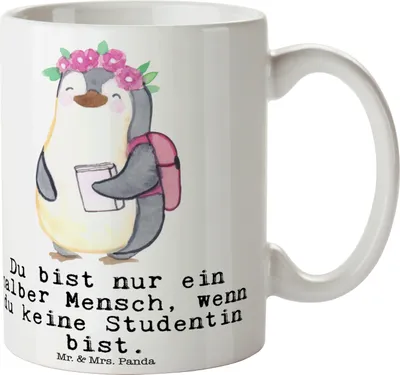 Produktbild von Mr. & Mrs. Panda cappuccinotasse Studentin Herz - Weiß - Geschenk, Tasse, Becher, haferl, Kakaotasse, schöne, Kaffeetasse