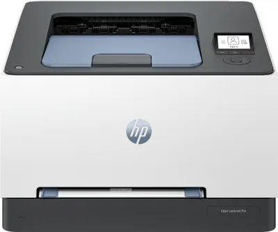 A front view of an HP Color LaserJet Pro printer.