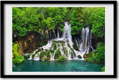 Produktbild von Bild 60x40 MDF-Rahmen, Wandkunst Wasserfall in den Bergen