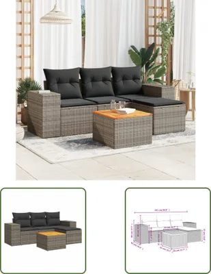 Produktbild von The Living Store 5-tlg. Garten-Sofagarnitur mit Kissen Grau Poly Rattan