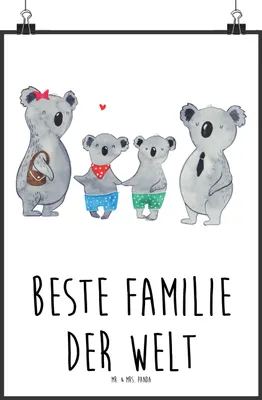 Produktbild von Mr. & Mrs. Panda Bild Koala Familie zwei DIN A2 - Weiß - Geschenk, Muttertag, Koalabär, Wandbild, wanddeko, Kunstdruck, drucke, wanddruck, Zusammen