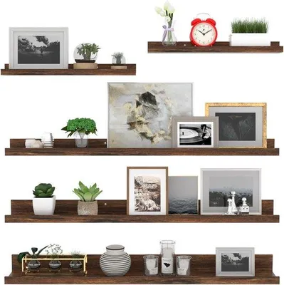 Produktbild von Famanu Wandregal aus Holzverbundmaterial - schwebendes Regal für Wohnzimmer, Küche, Schlafzimmer oder Büro - 5 Stück - braun