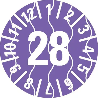 Produktbild von Dreifke® Prüfplakette 28, violett, Sicherheitsfolie, selbstklebend, Ø 15mm, 6...