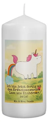 Produktbild von Mr. & Mrs. Panda Stumpenkerze Einhorn Pupsen Design 15 x 7 cm - Weiß - Geschenk, Kerze, Glitzer, Pups, Bedruckte, Regenbogen, Erinnerungskerze, Wachskerze, Lustig, Deko