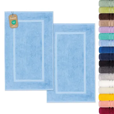Produktbild von Lavea® 2er Set Badematte 50x80 cm, Badezimmerteppich 100% Baumwolle, 800 g/m², saugstark, waschbar, Badvorleger Bad, Dusche, WC – Elena - Delphinblau