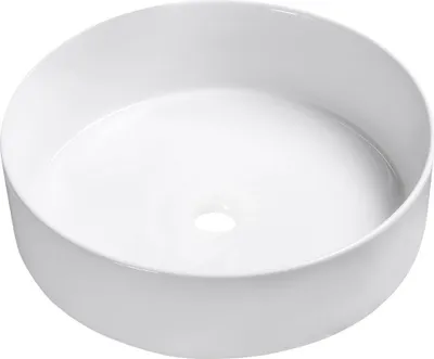 Zdjęcie produktu dla Ceramiczna umywalka nablatowa okrągła Desna 36 cm biała, odporna na przebarwienia, nowoczesny design, bez otworu na baterię, 10 lat gwarancji