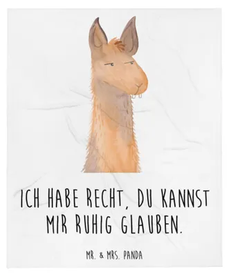 Produktbild von Mr. & Mrs. Panda Flauschige Kuscheldecke Lamakopf Genervt - Weiß - Geschenk, Tagesdecke, Decke, Lamas, Lama, Recht haben, Chef, Plaid, Sofadecke, Bettüberwurf, Büro