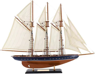 Productafbeelding van Houten Zeilboot Model - Schoener Schip - Maritieme Decoratie - Volledig Gemonteerd - 65 cm Lengte - Houtkleur