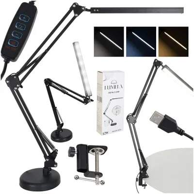 Obrázek produktu pro Stolní lampa LED USB s otočným ramenem, 2 způsoby upevnění