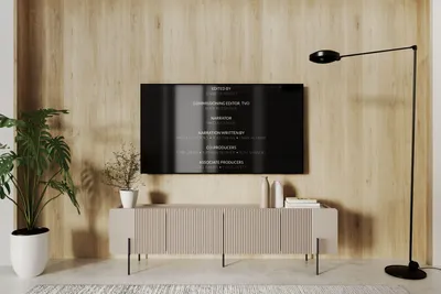 Zdjęcie produktu dla Szafka RTV kaszmir 200 cm ryflowana czarne nóżki szuflady półki MDF Malmi