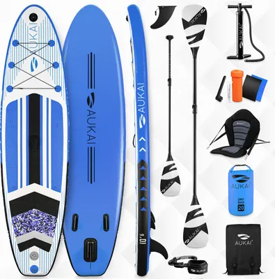 Produktbild von Stand Up Paddle Board 320cm 2in1 mit Kajak Sitz SUP Surfboard aufblasbar + Paddel und Doppelpaddel Surfbrett Paddling Paddelboard - blau