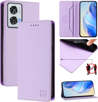 Image de Etui en cuir pour Motorola Edge 50 Fusion, étui à rabat avec fentes pour cartes, portefeuille et support Violet