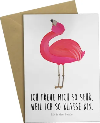Produktbild von Mr. & Mrs. Panda Grußkarte Flamingo Stolz - Weiß - Geschenk, Rosa, glückwunschkarten, Mama, weihnachtskarten, Schwester, babykarte, einladungskarten, Freude, dankeskarten