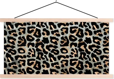 Produktbild von MuchoWow® Textilposter Pantherdruck - Braun - Schwarz - Chic 60x30 cm mit holzfarbenen Rahmen - Dekoration