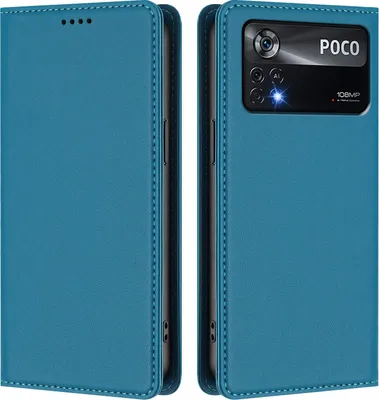 Image de Etui en cuir pour Xiaomi Poco X4 Pro 5G, étui magnétique en cuirPolyuréthaneavec support Lake bleu