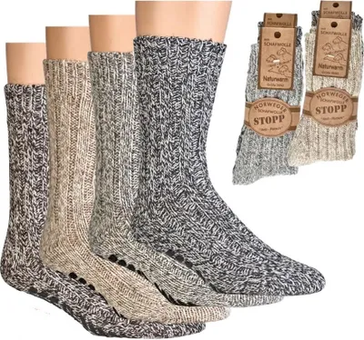 Produktbild von 2 Paar Antirutsch Norwegersocken ABS Gr. 43/46 für Damen Herren mit 49% Wolle