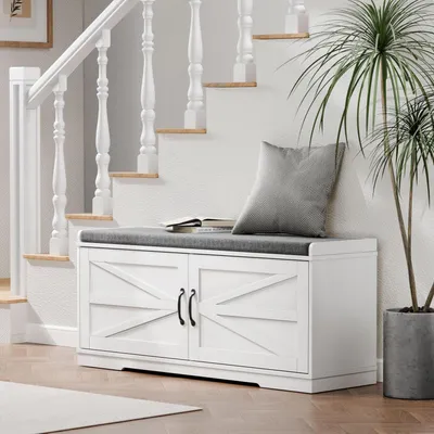 Immagine prodotto di Panca porta-scarpe con seduta e ante, dimensioni 100 x 35 x 50 cm, colore bianco
