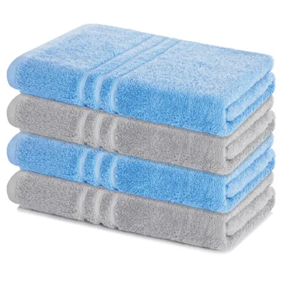 Produktbild von Lavea® 4er Set Duschtuch 70x140 cm, 100% Baumwolle – Weiche, saugstarke Badetücher für Badezimmer, Frottierserie Elena - Delphinblau & Silber