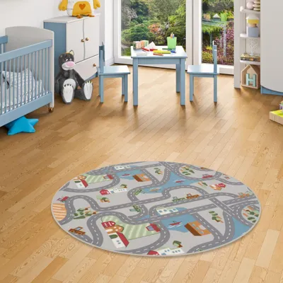 Produktbild von Kinder Spiel Straßenteppich Fun Town Grau Rund, Größe:400 cm Rund