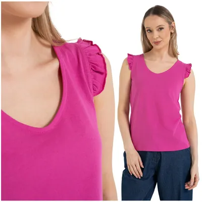 Produktbild von Moraj - Damenbluse Größe XXL - Bluse pink Rosa - Top Damen fur Damen - Top Rüschen Ausschnitt Rund