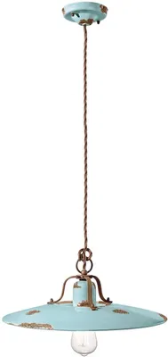 Image de Ferroluce Country Lampe à suspendre en céramique Ø 40cm bleue ronde