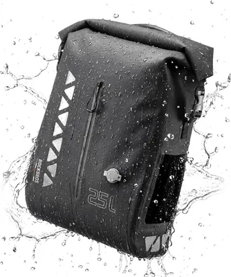 Productafbeelding van ROCKBROS Fietstas voor bagagedrager, waterdichte bagagedrager tas met handvat en reflectoren, stevige bevestiging, 25 liter, zwart