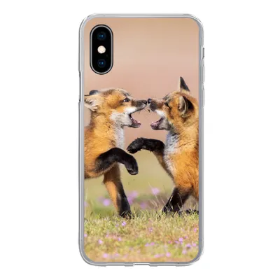 Produktbild von MuchoWow® Handyhülle Schutzhülle Hülle für iPhone X Füchse - Blumen - Porträt Silikon Softcase Handy Hülle - Handyhülle