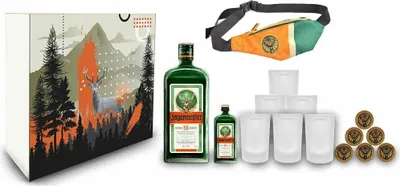 Produktbild von Jägermeister Geschenkset - 15 teilig mit Jägermeister 1L (35% Vol) Kräuterlikör Bar Drink - Geschenkbox [Enthält Sulfite]